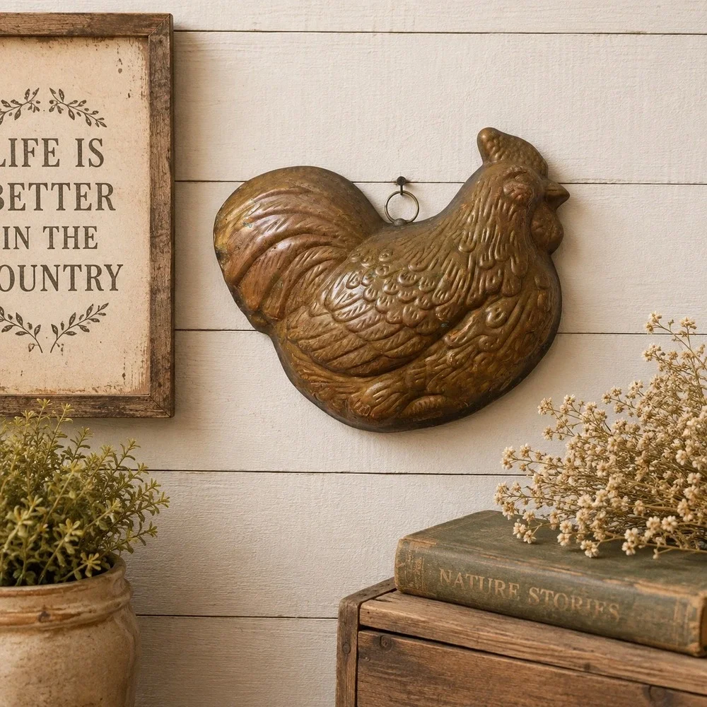 Vintage Copper Rooster Cake Mold Wall Hanging Farmhouse Kitchen Decor Chicken
